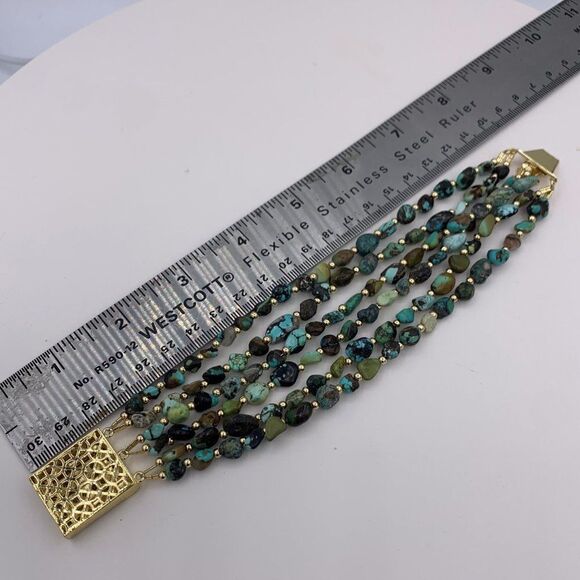 Bracelet, 6 strands of real turquoise, large jewelled clasp, 9 inches, N… - Picture 6 of 14